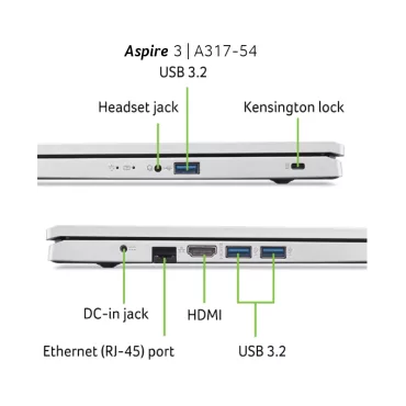 Acer Aspire 3 A317-54 Intel® Core? i3 i3-1215U Ordinateur portable 43,9 cm (17.3") Full HD 8 Go DDR4-SDRAM 512 Go SSD Wi-Fi 5 (8